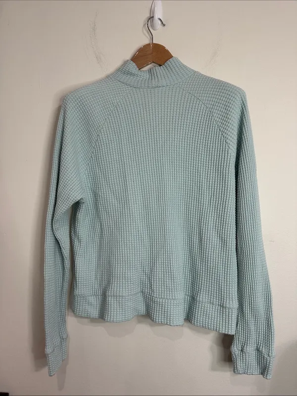 The North Face Pale Aqua Waffle Mock Neck Chabot Sweatshirt Hiking Outdoors sz L - Image 3