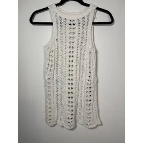 AMERICAN EAGLE Crochet Sweater Tank XS White Open Knit Boho Festival Top‎ - Image 4
