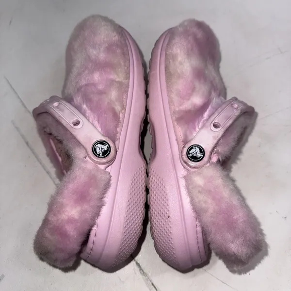 Crocs Classic Fur Sure Slip On Fuzzy Cozy Preppy Pink White Slipper Clogs Size 9 - Image 6