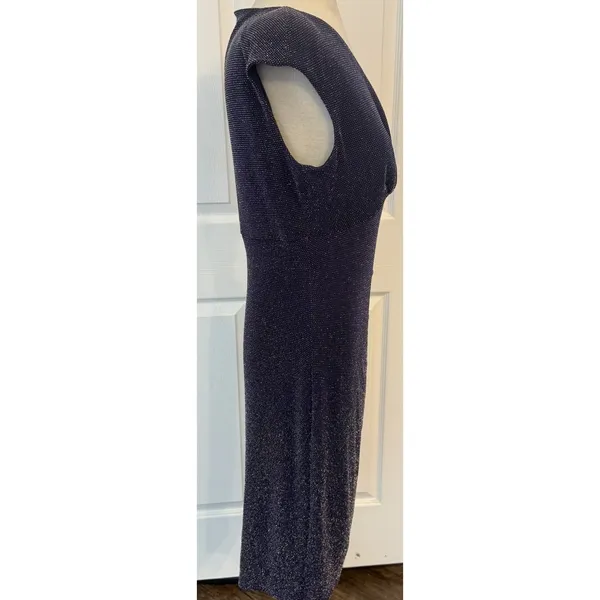 Lauren‎ Ralph Lauren Cocktail Dress Sz 10 Navy Metallic Ruched Wedding Holiday - Image 5