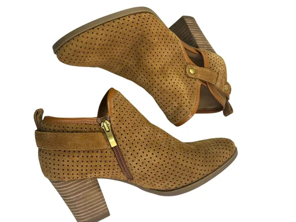 Franco Sarto L. Dakota Bootie Brown 7.5 Perforated Suede Ankle Boots heels - Image 3