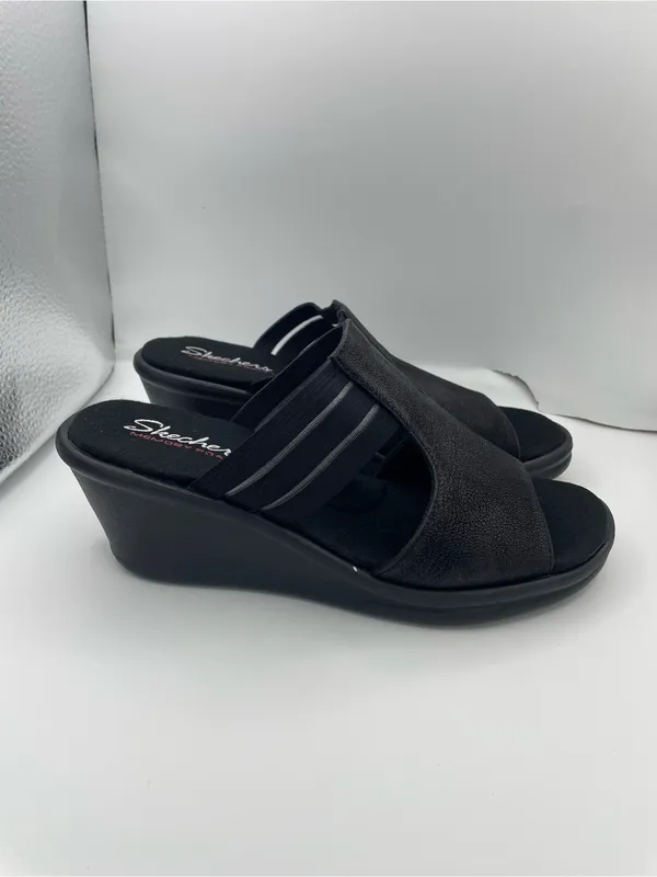 Skechers wedge platform cushion black sandals women’s Size 9 - Image 2