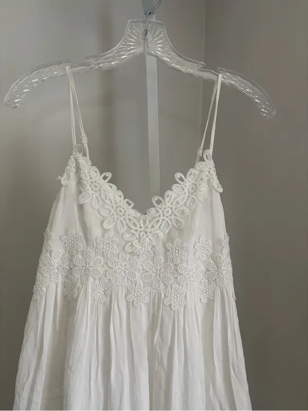 Topshop Babydoll Appliqué White Lace-Trim Slip Dress Adjustable Straps Sz SP - Image 6