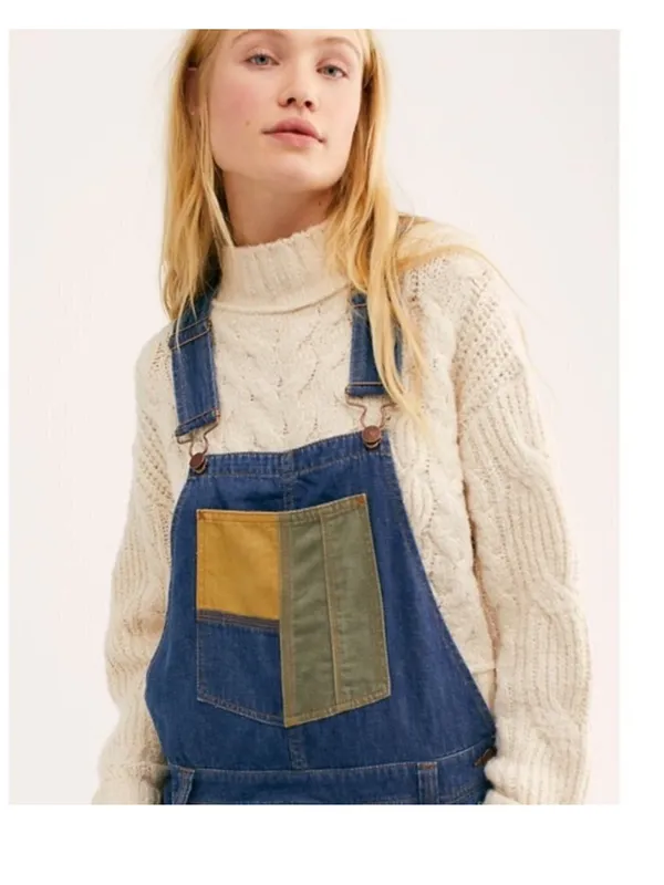 $128 We the Free Free people Carpenter Patched Dungarees jean overalls S - Image 4
