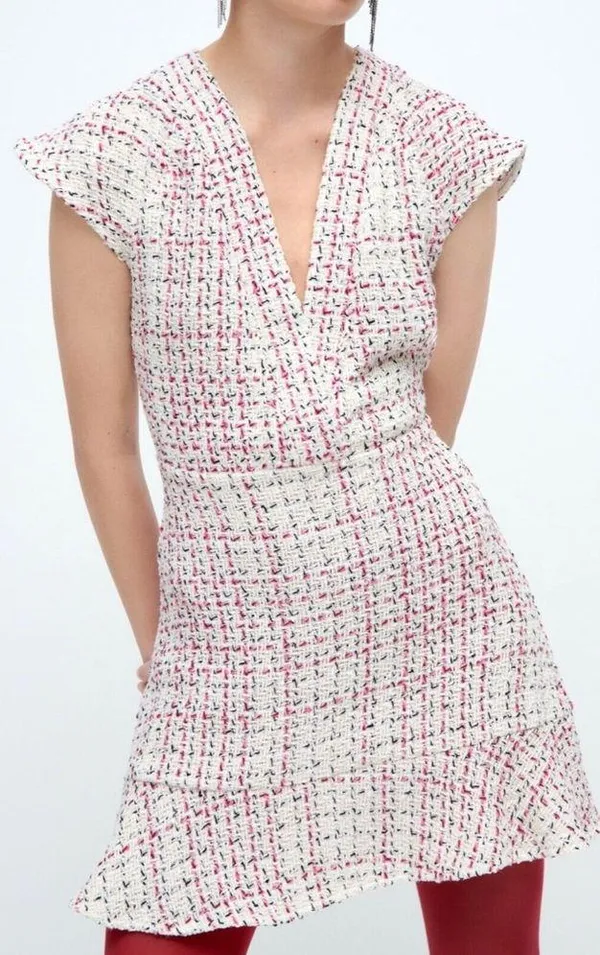 Zara Textured Weave Tweed Dress With Ruffles - Image 7