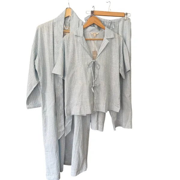 NWT Haven Well Within Cotton Linen Long Robe Medium Batik Dot Saltwater Quiet - Image 5