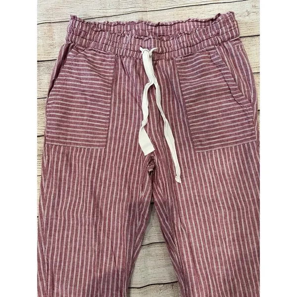 Vince Camuto Red Striped Drawstring Waist Linen Cotton Blend Pants size Small - Image 2