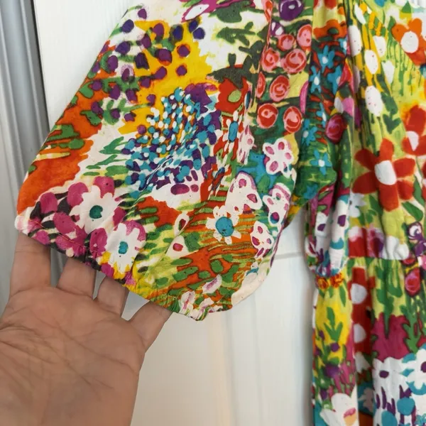 JAMS World Babydoll Top Sz S Hawaiian‎ Floral Elastic Neckline Flowy Oversized - Image 6