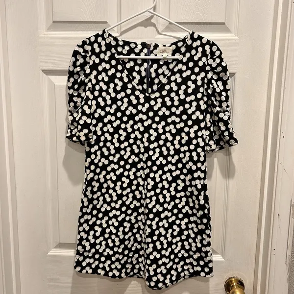 Deletta Anthropologie Polka Dot Textured Tunic Dress Black‎ White Puff Sleeve S - Image 3