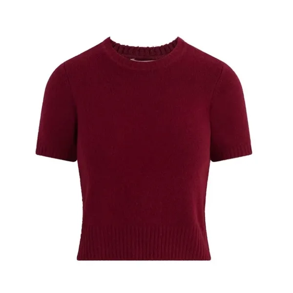 Joe's Jeans The Steph Shrunken Sweater Tee Syrah Burgundy XS Cropped Yak Wool‎ - Image 7