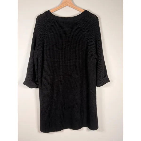 Mote‎ Black Shaker Knit Tunic Sweater Womens Medium 3/4 Sleeve High-Low Hem - Image 3