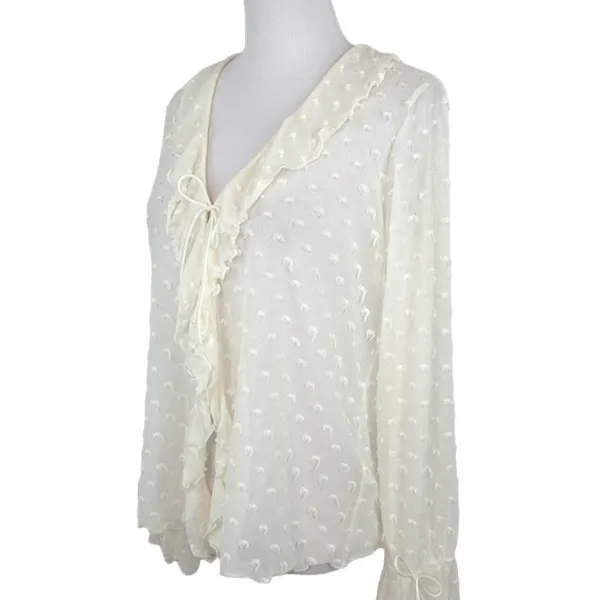 By ANTHROPOLOGIE Long-Sleeve Clip Dot Sheer Textured Blouse Women's Size Medium - Image 5