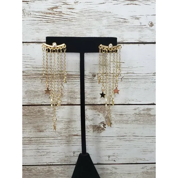 Star Cascading Stud Earrings Gold Tone - Brand New - Image 2