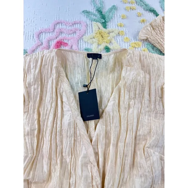 NBD Womens Cream Crinkle Wrap‎ Tie Waist Long Sleeve Blouse Top Size S - Image 7