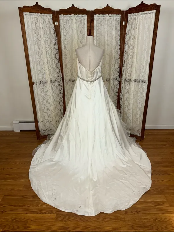 Beautiful David’s Bridal Strapless Satin & Organza Ruffle Wedding Gown - Image 5