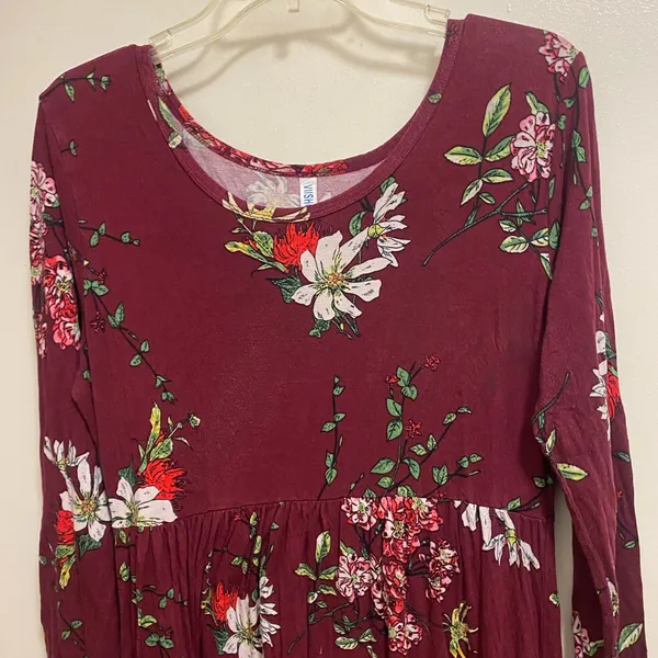 Viishow Womens Maxi Dress L Large Burgundy Red Floral Print Long Sleeve - Image 2