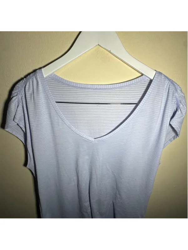 Lululemon Cool Breeze Sweat Times Short Sleeve V-Neck Tee, Light Blue PTP 21” - Image 5