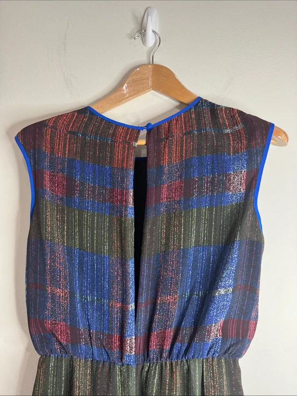 Anthropologie HD in Paris Andaz Plaid Maxi Chiffon Dress Cinched Waist size 4 - Image 5