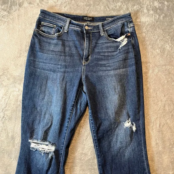 Judy Blue High Waisted Boyfriend Fit Distressed Denim Blue Jeans Women's‎ - Image 2