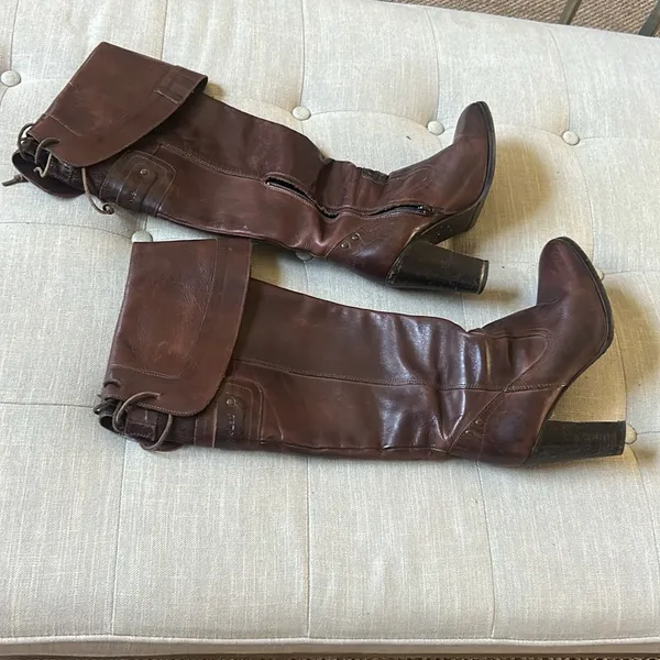 Diesel Style Lab Brown Leather Over The Knee Heeled Boots Size 40 - Image 2