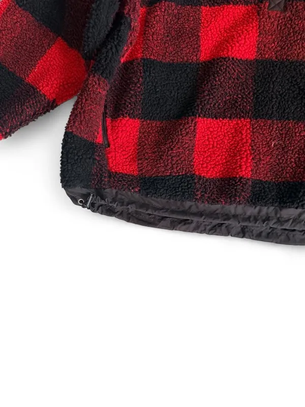 American Eagle Red Black Buffalo Plaid Sherpa Fleece Pullover Size M - Image 3