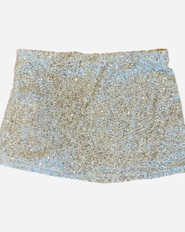 12th Tribe Micro Sequin Mini Skirt Pull On Lined M Silver - Image 6