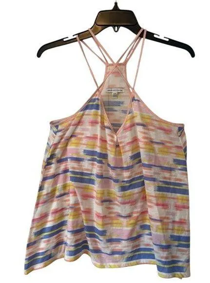 American Eagle Multi Color Abstract Stripe Strappy Racerback Tank Top Pink Blu M - Image 2
