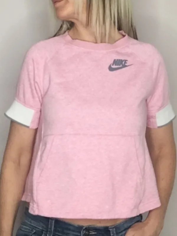 NIKE Pink Short Sleeve Kangaroo Pocket Pullover Women's Size M - Image 2