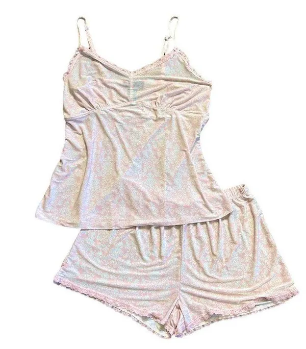 Rene Rofe 2 Piece Pajama Shorts Set Pink and White size Medium - Image 2