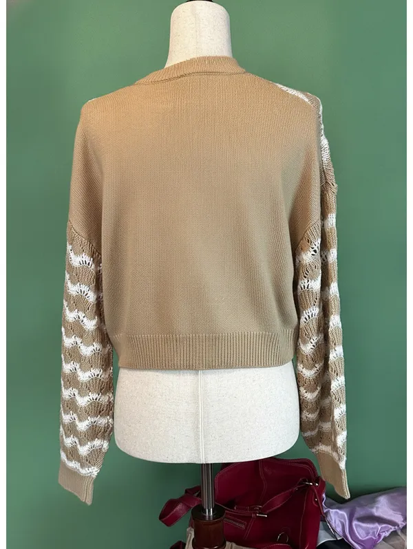 H&M Divided Beige and White Knit Sweater Size S - Image 2