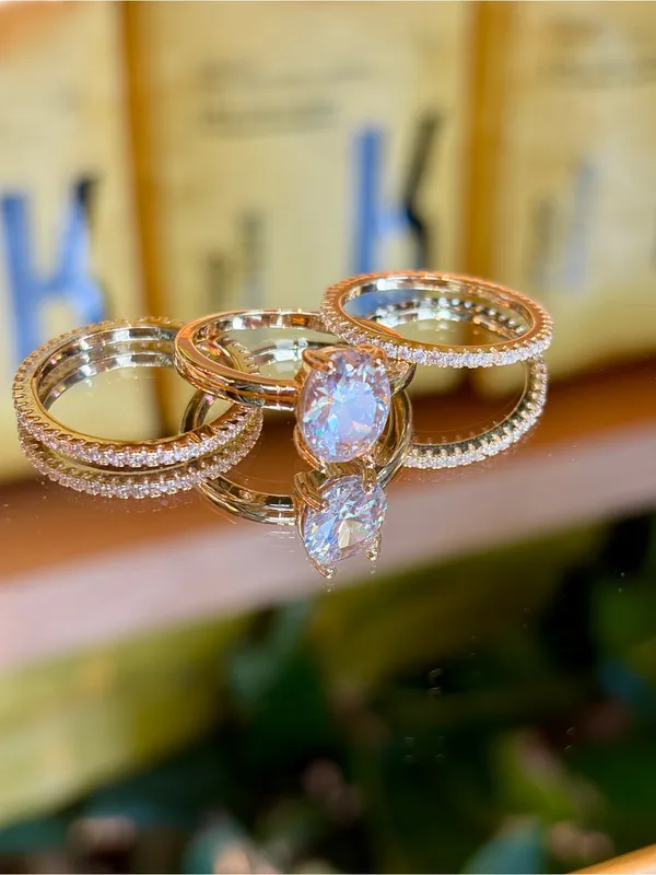 3PC Stunning Golden Tone Bridal Set Oval 2.5ct Simulated diamonds ring 7,8,9 - Image 2