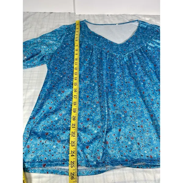 Women's Blue Floral V-Neck Short Sleeve Knit Sleepwear Top Polyester/Spandex 5XL - Image 5