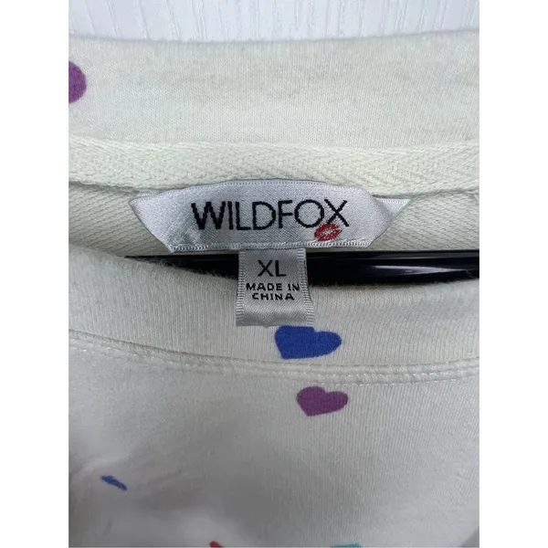 Wild Fox Colorful Heart Patterned White Long Sleeve Sweatshirt - Image 2