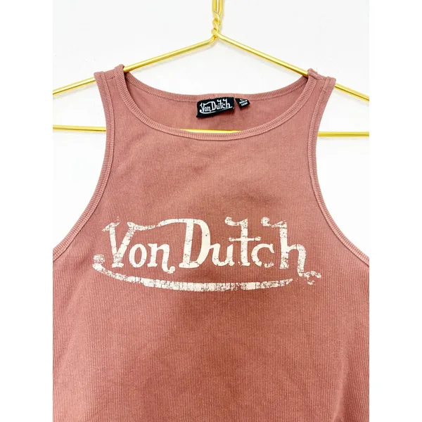 Von Dutch Vintage Tank Top Size Large Brown Maeve Ribbed Y2K - Image 5