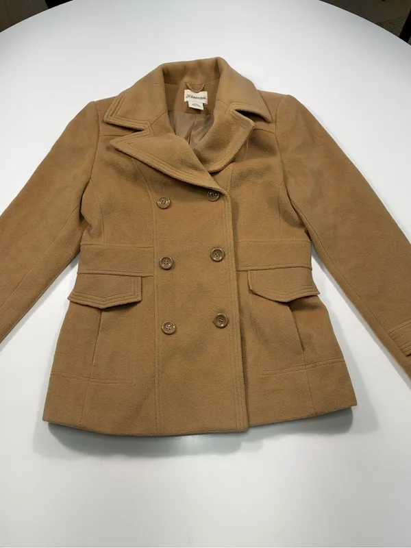 Banana Republic Cashmere and Wool Blend Tan Double-Breasted Pea Coat Size Small - Image 2