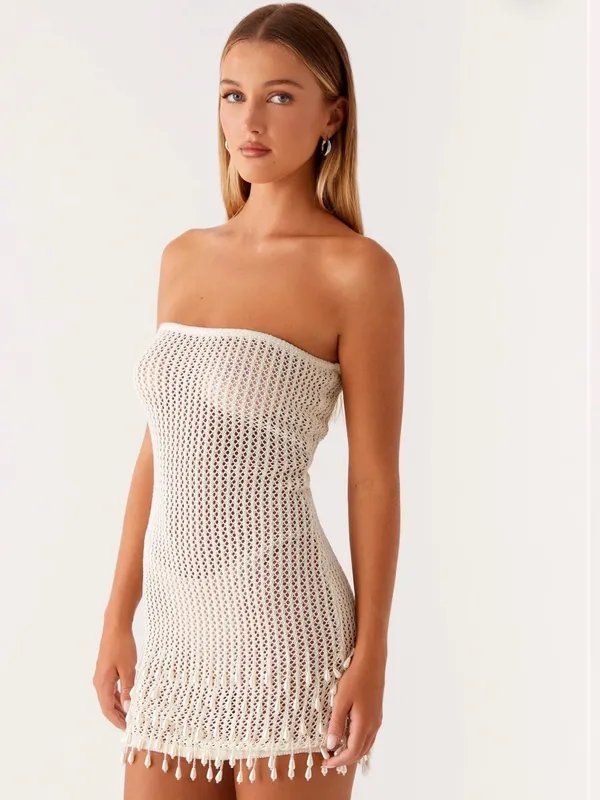 Peppermayo Carpe Diem Crochet Mini Dress in Ivory, Size S/M - Image 8