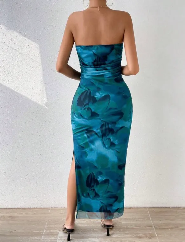 Mesh Strapless Maxi Dress Slit Side Bodycon Long Dress Size Small - Image 2
