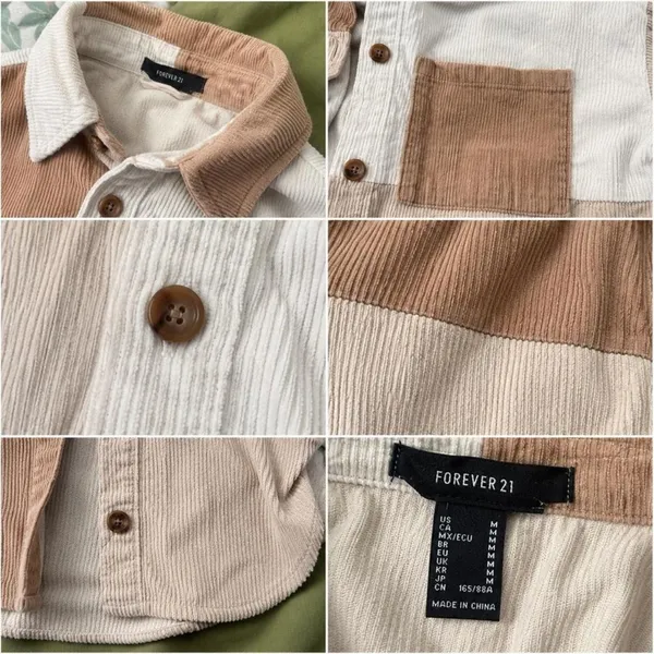 Forever 21 Cream & Tan Colorblock Corduroy Shacket Overshirt M - Image 2
