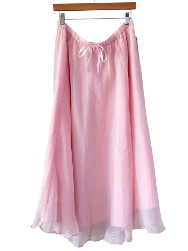 WD•NY Flowy Maxi Skirt Sheer Chiffon Drawstring Waist Pink Romantic Size XL NEW - Image 2