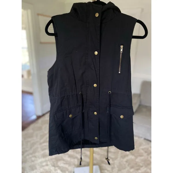 Zenana Outfitters Hooded Vest Black Utility Sherpa‎ Lined Streetwear Layers Boho - Image 3