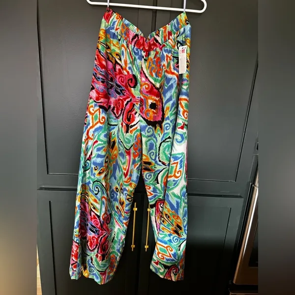 Caleooa Abstract Print Wide Leg Pants NWT Size L | Colorful Resort Palazzo Pant - Image 7