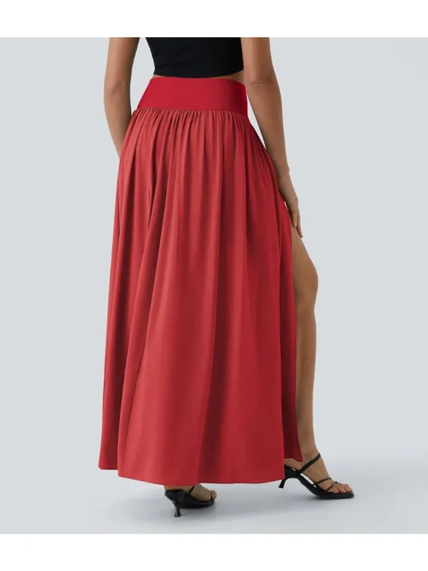Halara Breezeful High Waisted Split 2-in-1 Flowy Quick Dry Maxi Skirt Red XL - Image 2