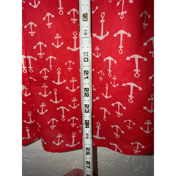 Anchor Print Shirt‎ Red White Cotton Old Navy Button Down Long Sleeve Sz M - Image 3