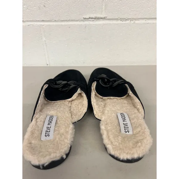 Steve Madden sz8 black Cally Faux Shearling Lined Mule chain - Image 3