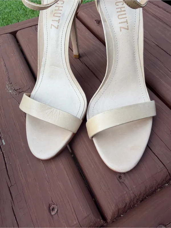 Schutz Cadey-Lee Beige Leather Ankle Strap Heels Size 6B Retail $138 - Image 4