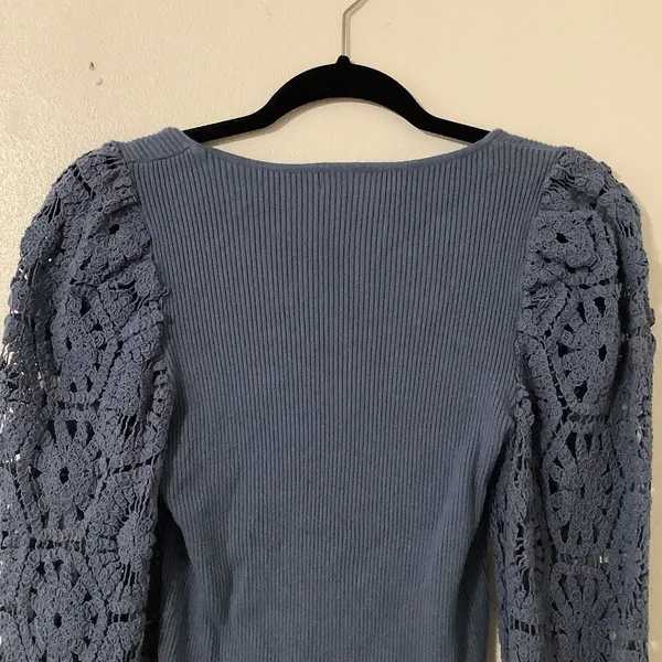 On Twelfth Blue Crochet Ribbed‎ Casual Going Out Autumn Fall Long Sleeve Top M - Image 5