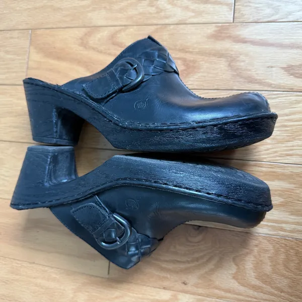 Born Leather Mules Clogs Woven Accent Comfortable Shoes‎ Size 10M Black - Image 9
