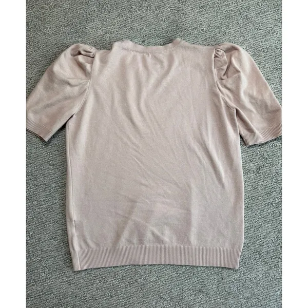 Women XL Beige Puff Shoulder Crew Neck Knit Sweater 3/4 Sleeve Pullover‎ - Image 2