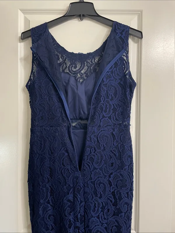 CINDERELLA DIVINE Navy Blue Lace Formal Maxi Dress Size Large - Image 8