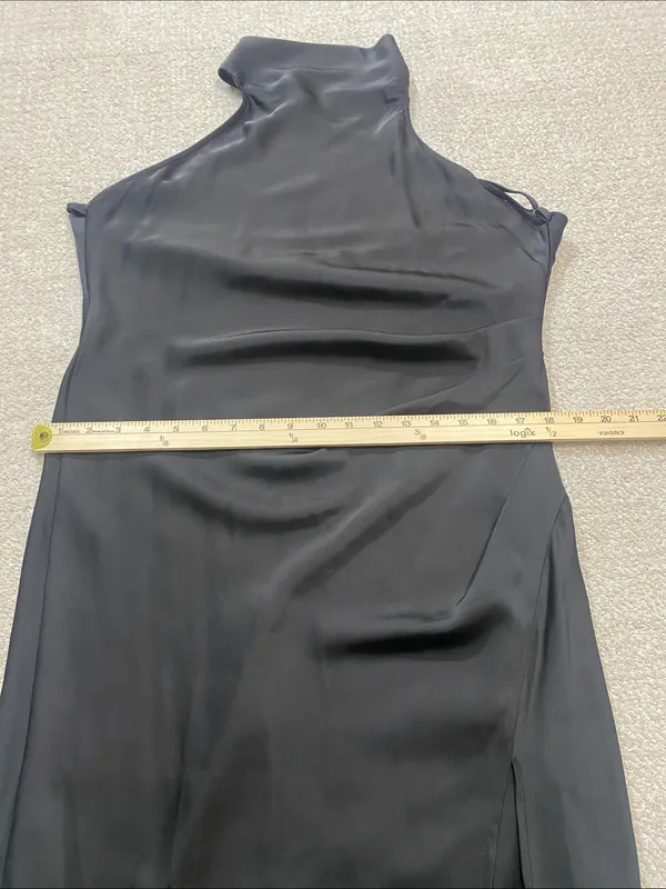 Hello Molly Black Halter Satin Maxi Dress with Side Slit Size L US8 - Image 13